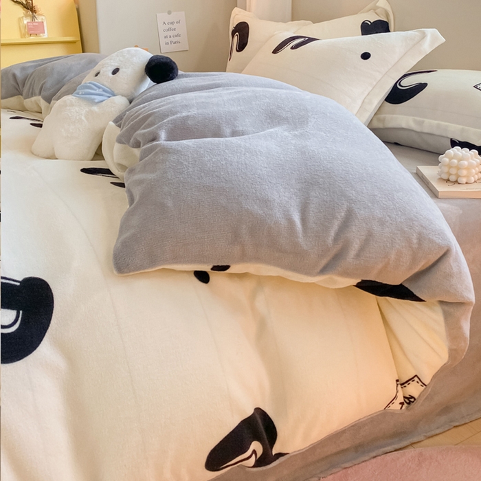 91家纺网 家纺一手货源 找家纺 梦之岛 2023新款牛奶绒加厚小清新印花保暖四件套 格调