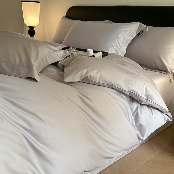 91家纺网 家纺一手货源 找家纺 618家纺 2023新款50S100支长绒棉全棉纯棉纯色四件套 纯色月光灰