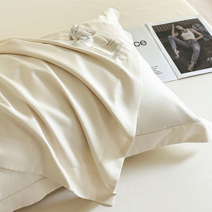 91家纺网 家纺一手货源 找家纺 618家纺 2023新款50S100支长绒棉全棉纯棉纯色四件套 纯色元气白桃