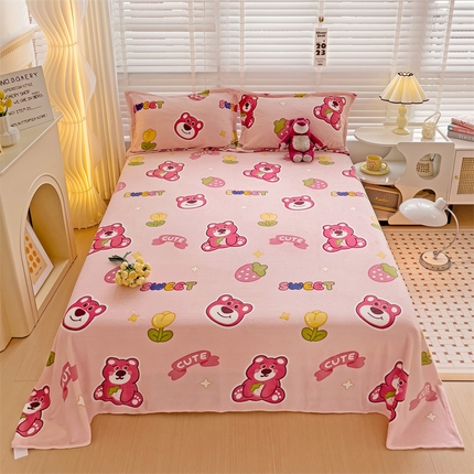 名兮家居 2023新款高克重牛奶绒床单 甜蜜熊仔