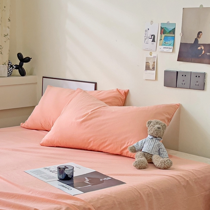 91家纺网 家纺一手货源 找家纺 六巷胡同 2023新款32支全棉纯色水洗棉单枕套 蜜桃粉