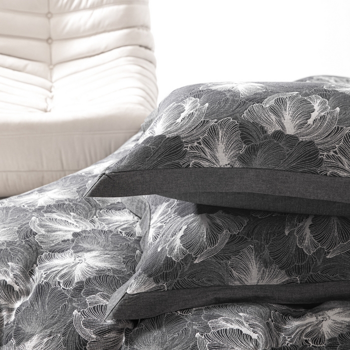 91家纺网 家纺一手货源 找家纺 安莱生活 2023新款花海系列色织双层纱工艺款宽边高奢四件套 花海-深灰