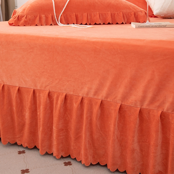 91家纺网 家纺一手货源 找家纺 优姿家纺 2024新品8.5斤德芙绒韩版床裙绣花保暖四件套 时尚玫瑰香妃桔