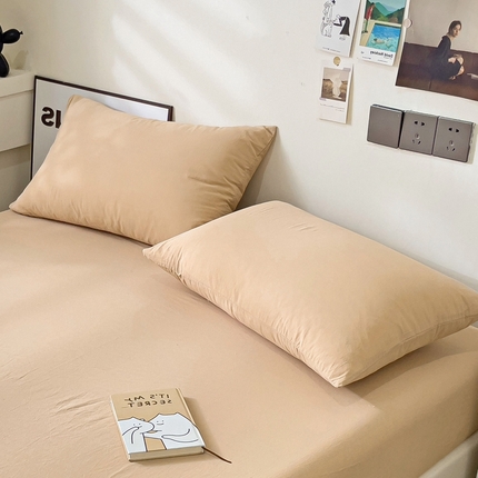 六巷胡同 2023新款32支全棉纯色水洗棉单枕套 奶茶咖