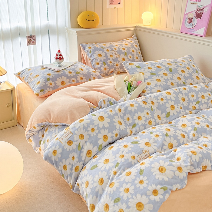 91家纺网 家纺一手货源 找家纺 金爱家 2023新款ins小清新韩系卡通少女心奶油兔子加厚牛奶绒系列四件套 绒-甜甜的梦