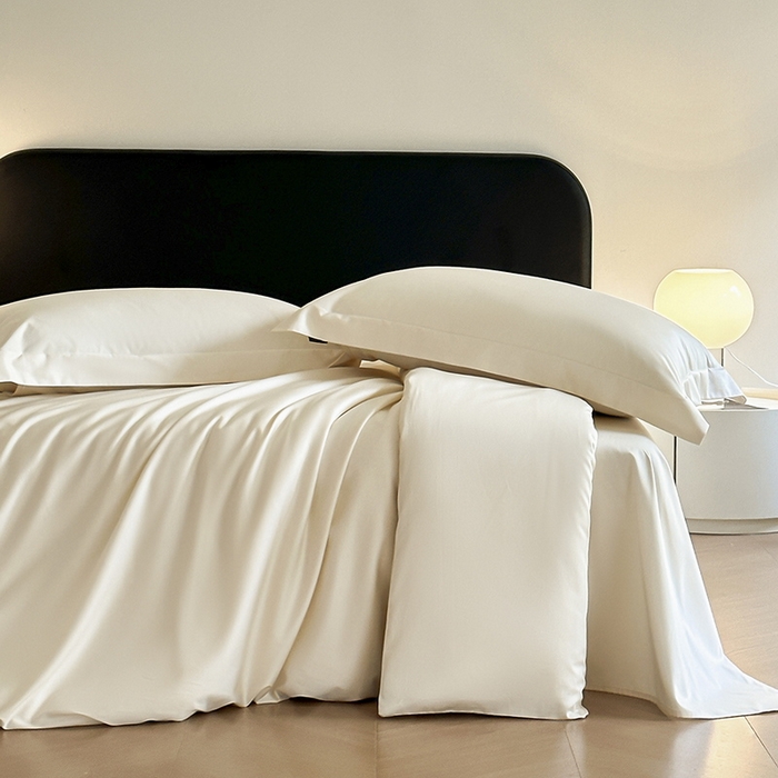 91家纺网 家纺一手货源 找家纺 618家纺 2023新款50S100支长绒棉全棉纯棉纯色四件套 纯色元气白桃