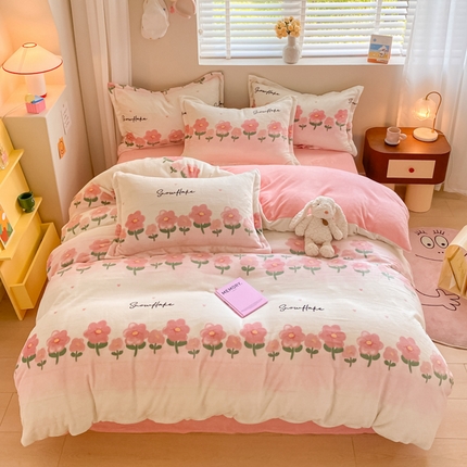 梦之岛 2023新款牛奶绒加厚小清新印花保暖四件套 小幸运