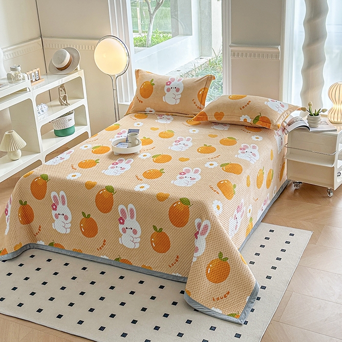 91家纺网 家纺一手货源 找家纺 胜权 2024款高克重牛奶绒夹棉单床盖单件保暖床盖三件套 兔兔派对