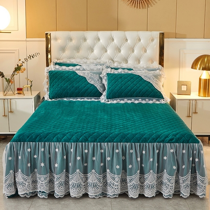 91家纺网 家纺一手货源 找家纺 2023新款水晶绒保暖四件套 单床盖爱妮系列 宝石绿