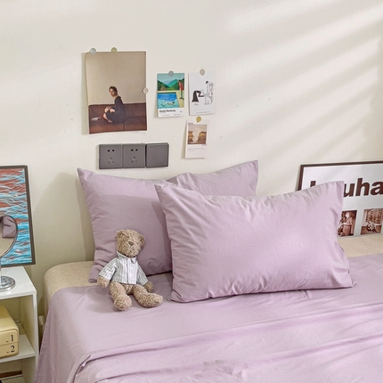 91家纺网 家纺一手货源 找家纺 六巷胡同 2023新款32支全棉纯色水洗棉单枕套 香芋紫