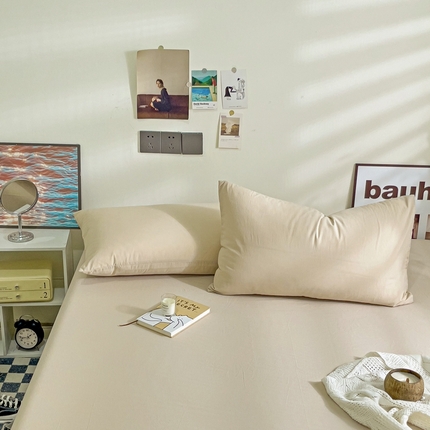 91家纺网 家纺一手货源 找家纺 六巷胡同 2023新款32支全棉纯色水洗棉单枕套 浅米咖