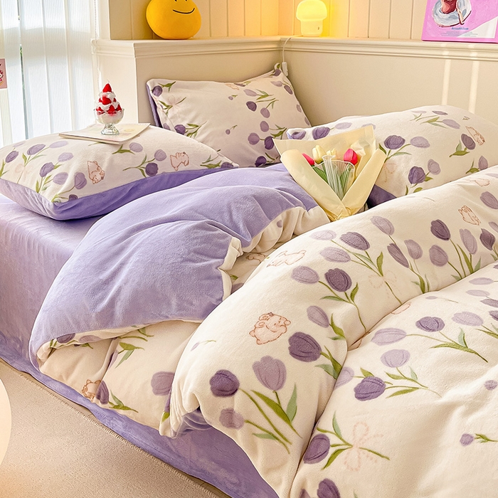 91家纺网 家纺一手货源 找家纺 金爱家 2023新款ins小清新韩系卡通少女心奶油兔子加厚牛奶绒系列四件套 绒-苏珊