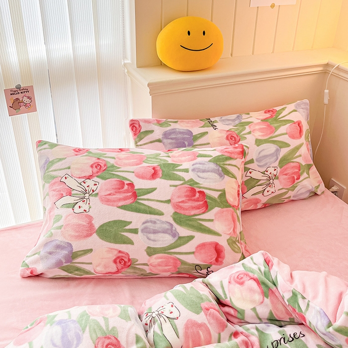 91家纺网 家纺一手货源 找家纺 金爱家 2023新款ins小清新韩系卡通少女心奶油兔子加厚牛奶绒系列四件套 绒-浪漫郁金香