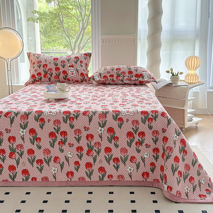 91家纺网 家纺一手货源 找家纺 胜权 2024款高克重牛奶绒夹棉单床盖单件保暖床盖三件套 玫瑰乐园