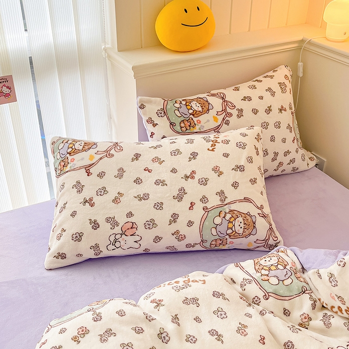 91家纺网 家纺一手货源 找家纺 金爱家 2023新款ins小清新韩系卡通少女心奶油兔子加厚牛奶绒系列四件套 绒-萝莉