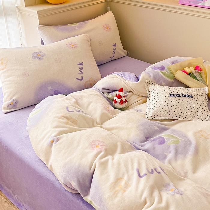 91家纺网 家纺一手货源 找家纺 金爱家 2023新款ins小清新韩系卡通少女心奶油兔子加厚牛奶绒系列四件套 绒-幸运郁金香