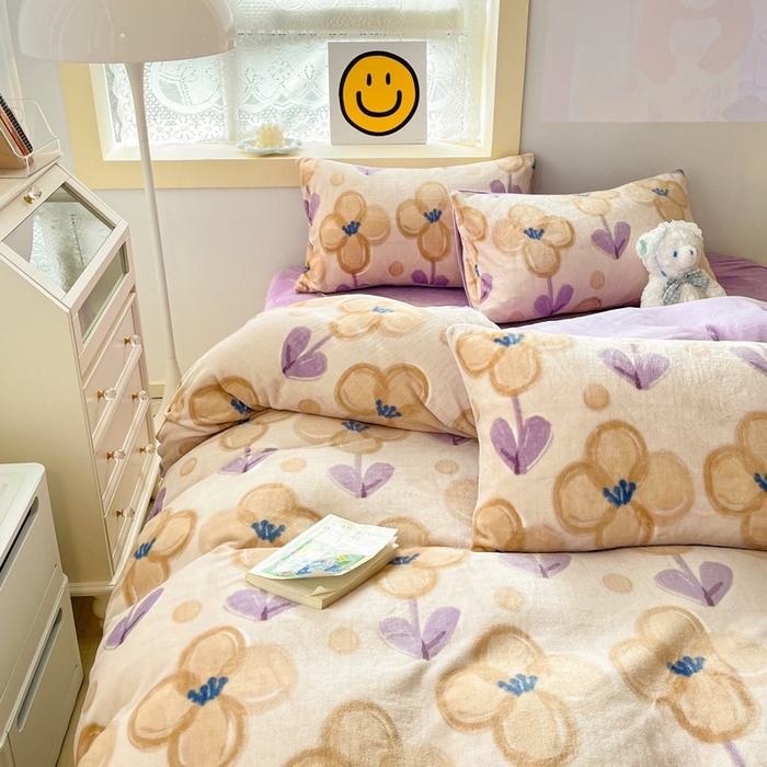 91家纺网 家纺一手货源 找家纺 金爱家 2023新款ins小清新韩系卡通少女心奶油兔子加厚牛奶绒系列四件套 花仙子