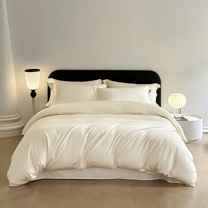 91家纺网 家纺一手货源 找家纺 618家纺 2023新款50S100支长绒棉全棉纯棉纯色四件套 纯色元气白桃