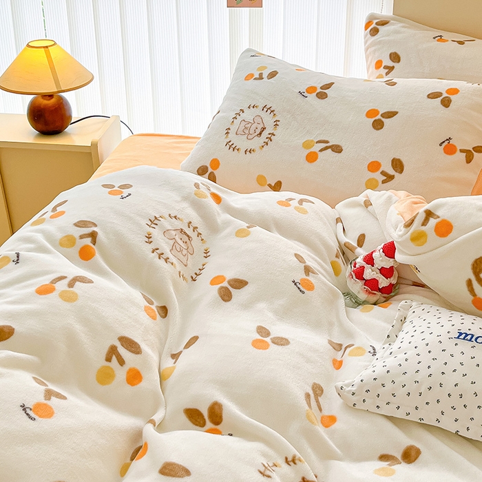 91家纺网 家纺一手货源 找家纺 金爱家 2023新款ins小清新韩系卡通少女心奶油兔子加厚牛奶绒系列四件套 绒-果果兔