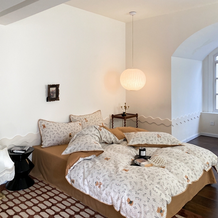 91家纺网 家纺一手货源 找家纺 旷野 2023秋冬磨毛碎花四件套 花间熊