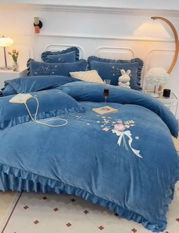 91家纺网 家纺一手货源 找家纺 （总）优姿家纺 2024新品8.5斤德芙绒韩版床裙绣花保暖四件套
