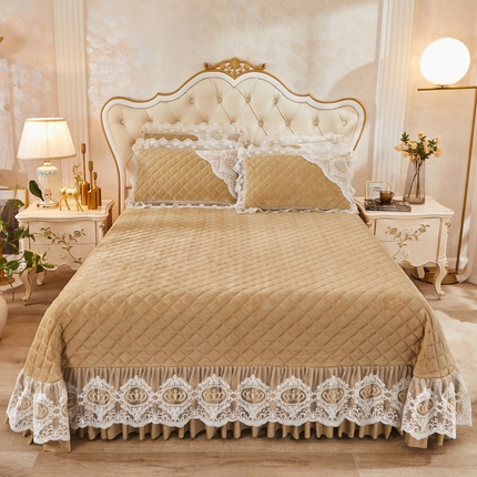 恋尚 2023新款可脱卸水晶绒夹棉床盖卡雯系列 浅咖