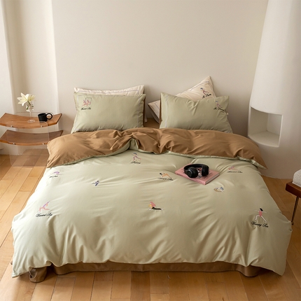 91家纺网 家纺一手货源 找家纺 （总）名品优仓 2023新款高支高密长绒棉刺绣运动少女系列四件套