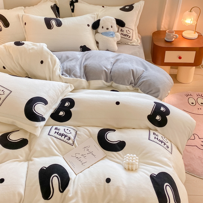 91家纺网 家纺一手货源 找家纺 梦之岛 2023新款牛奶绒加厚小清新印花保暖四件套 格调