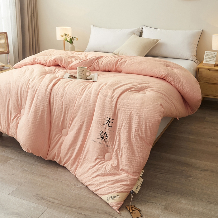 91家纺网 家纺一手货源 找家纺 创优2025新款无染被子被芯春秋被冬被直播批发 华夫格系列-粉玉