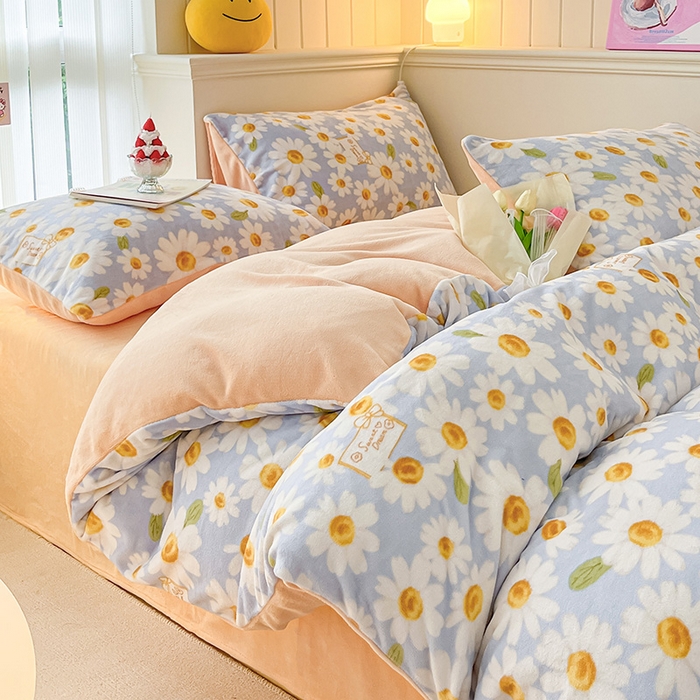 91家纺网 家纺一手货源 找家纺 金爱家 2023新款ins小清新韩系卡通少女心奶油兔子加厚牛奶绒系列四件套 绒-甜甜的梦