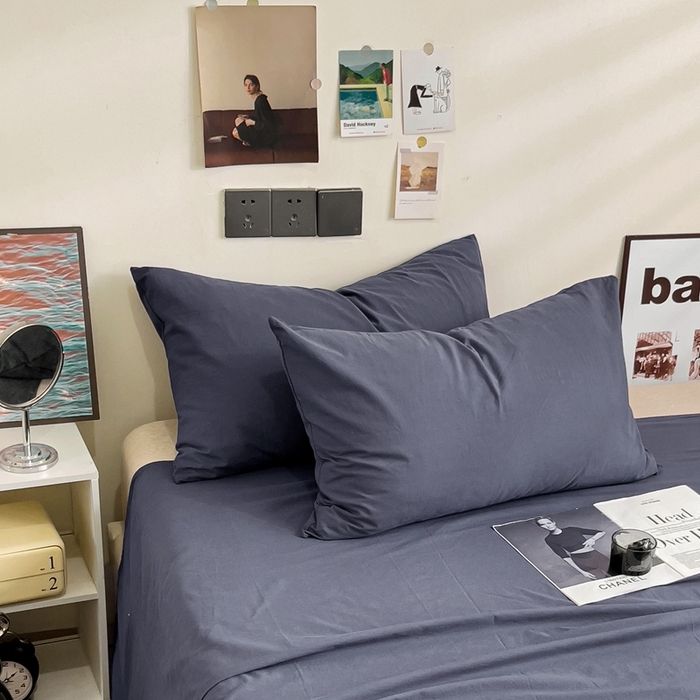 91家纺网 家纺一手货源 找家纺 六巷胡同 2023新款32支全棉纯色水洗棉单枕套 藏青蓝