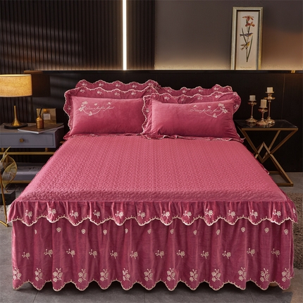 2023 恒爱家纺 花好月圆宝宝绒床裙四件套 深豆沙