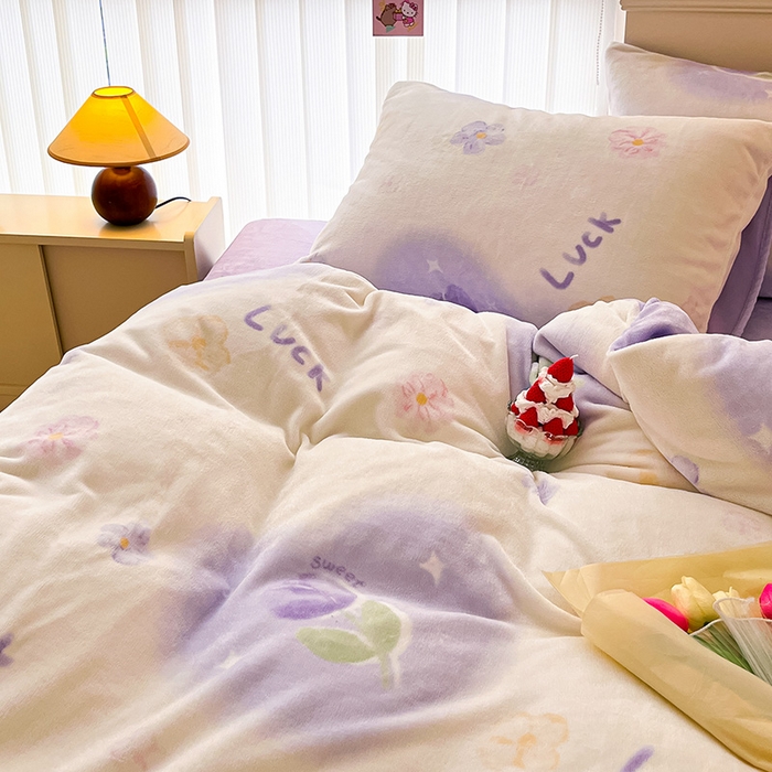 91家纺网 家纺一手货源 找家纺 金爱家 2023新款ins小清新韩系卡通少女心奶油兔子加厚牛奶绒系列四件套 绒-幸运郁金香