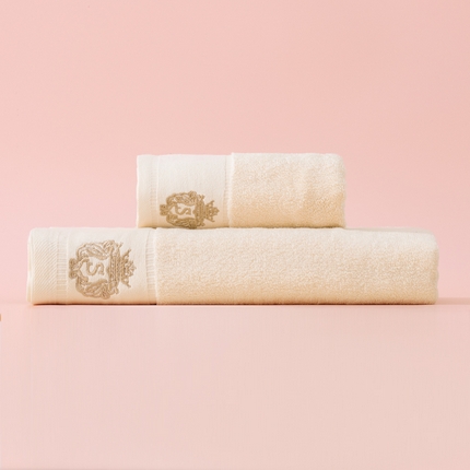 91家纺网 家纺一手货源 找家纺 彩虹毛巾 2023新款A类酒店风全棉缎档毛巾加厚长绒棉浴巾S毛巾浴巾套装米黄