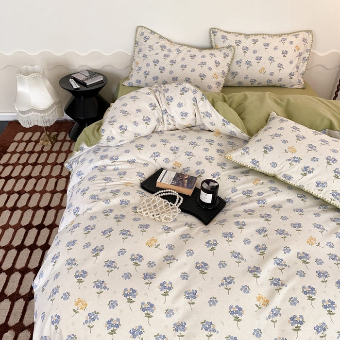 91家纺网 家纺一手货源 找家纺 旷野 2023秋冬磨毛碎花四件套 蓝铃