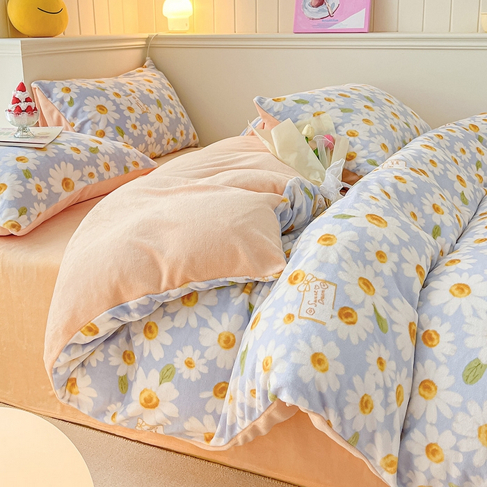 91家纺网 家纺一手货源 找家纺 金爱家 2023新款ins小清新韩系卡通少女心奶油兔子加厚牛奶绒系列四件套 绒-甜甜的梦