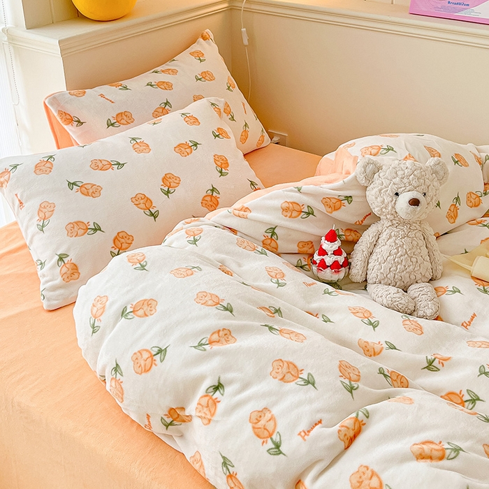 91家纺网 家纺一手货源 找家纺 金爱家 2023新款ins小清新韩系卡通少女心奶油兔子加厚牛奶绒系列四件套 绒-沁香