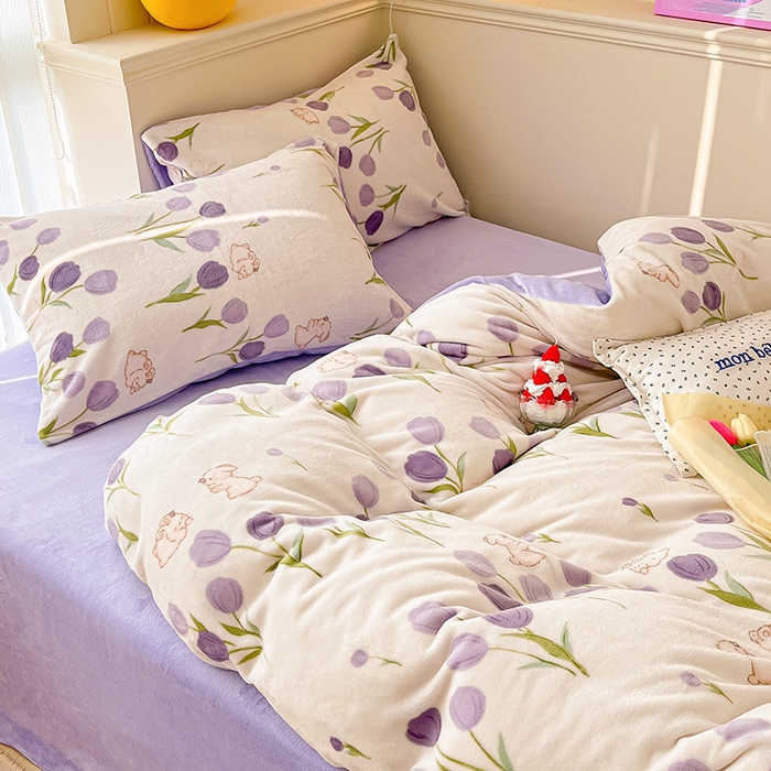 91家纺网 家纺一手货源 找家纺 金爱家 2023新款ins小清新韩系卡通少女心奶油兔子加厚牛奶绒系列四件套 绒-苏珊