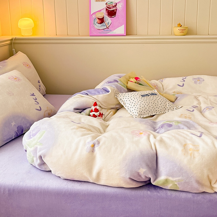 91家纺网 家纺一手货源 找家纺 金爱家 2023新款ins小清新韩系卡通少女心奶油兔子加厚牛奶绒系列四件套 绒-幸运郁金香