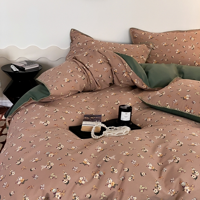 91家纺网 家纺一手货源 找家纺 旷野 2023秋冬磨毛碎花四件套 小贵妇-豆沙