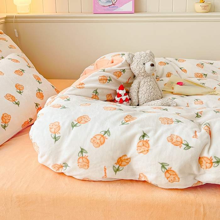 91家纺网 家纺一手货源 找家纺 金爱家 2023新款ins小清新韩系卡通少女心奶油兔子加厚牛奶绒系列四件套 绒-沁香