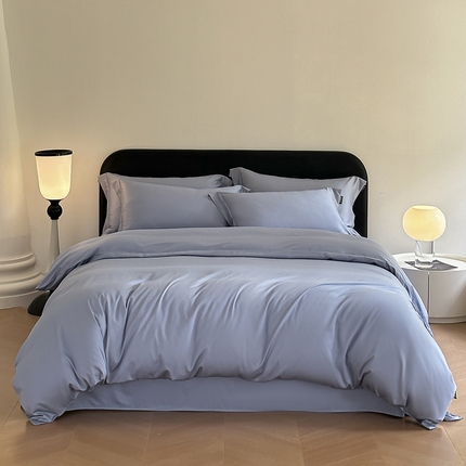 91家纺网 家纺一手货源 找家纺 618家纺 2023新款50S100支长绒棉全棉纯棉纯色四件套 纯色灰蓝