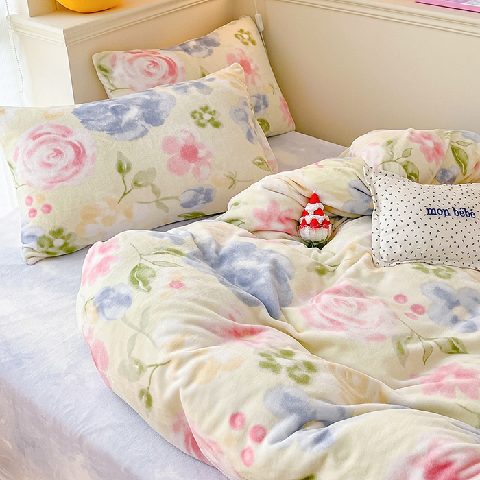 91家纺网 家纺一手货源 找家纺 金爱家 2023新款ins小清新韩系卡通少女心奶油兔子加厚牛奶绒系列四件套 绒-挽兰