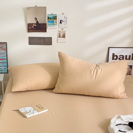 91家纺网 家纺一手货源 找家纺 六巷胡同 2023新款32支全棉纯色水洗棉单枕套 奶茶咖