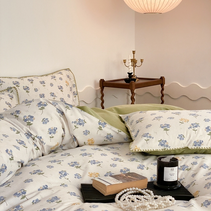 91家纺网 家纺一手货源 找家纺 旷野 2023秋冬磨毛碎花四件套 蓝铃