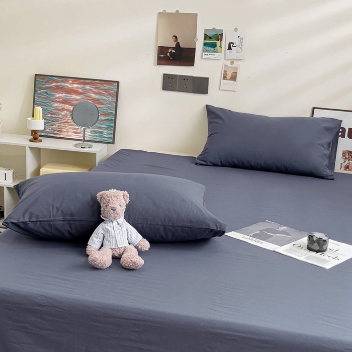 91家纺网 家纺一手货源 找家纺 六巷胡同 2023新款32支全棉纯色水洗棉单枕套 藏青蓝