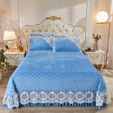 恋尚 2023新款可脱卸水晶绒夹棉床盖卡雯系列 浅兰