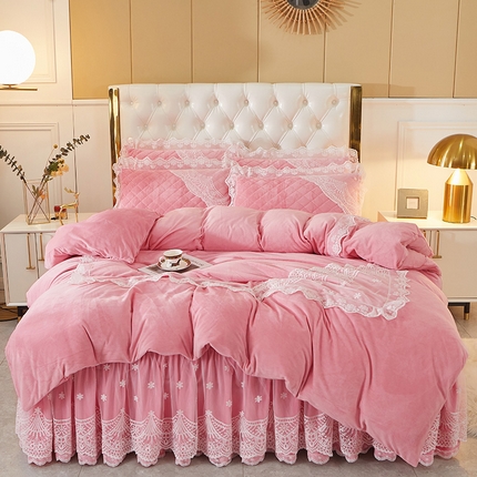 2023新款水晶绒保暖床裙四件套爱妮系列 粉色