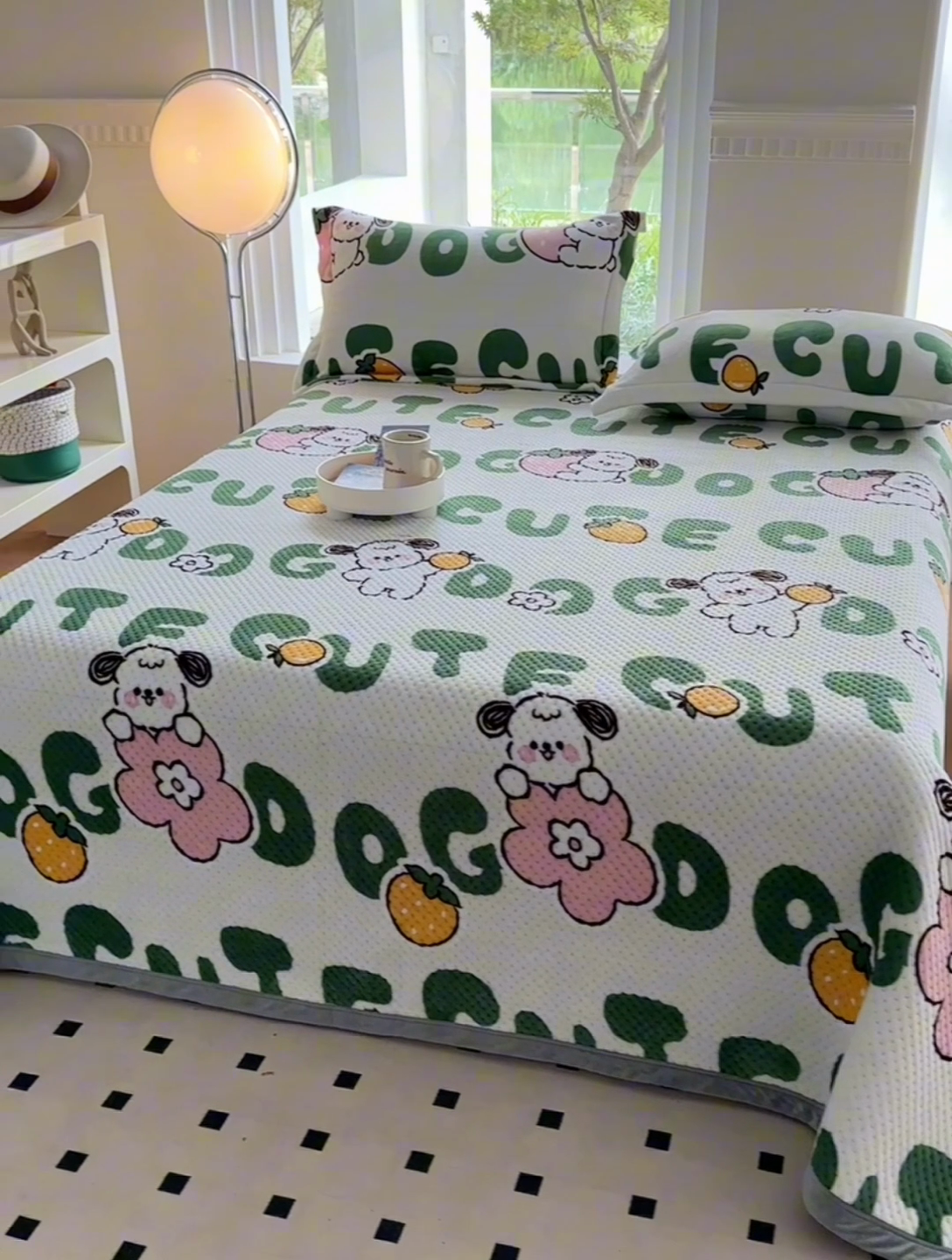 91家纺网 家纺一手货源 找家纺 胜权 2024款高克重牛奶绒夹棉单床盖单件保暖床盖三件套 快乐汪汪