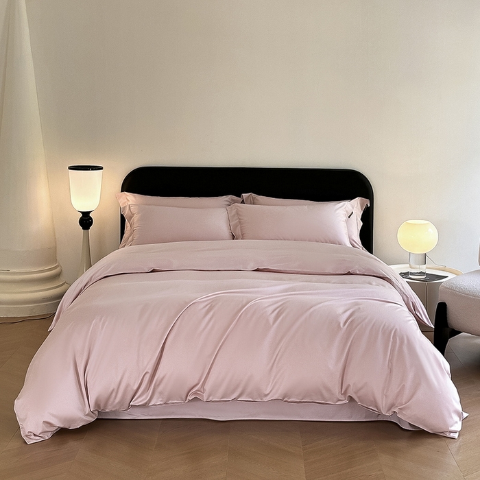 91家纺网 家纺一手货源 找家纺 618家纺 2023新款50S100支长绒棉全棉纯棉纯色四件套 纯色梦幻粉